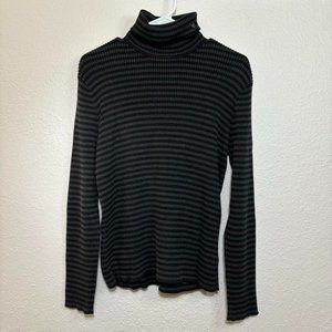 Ralph Lauren Black Stripe turtle neck sweater women XL made in japan